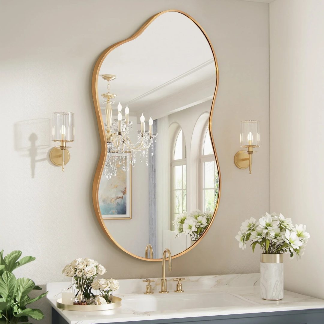 ZenVora Asymmetrical Irregular Wall Mirror, Modern Decorative Accent Mirror for Living Room, Bedroom and Entryway