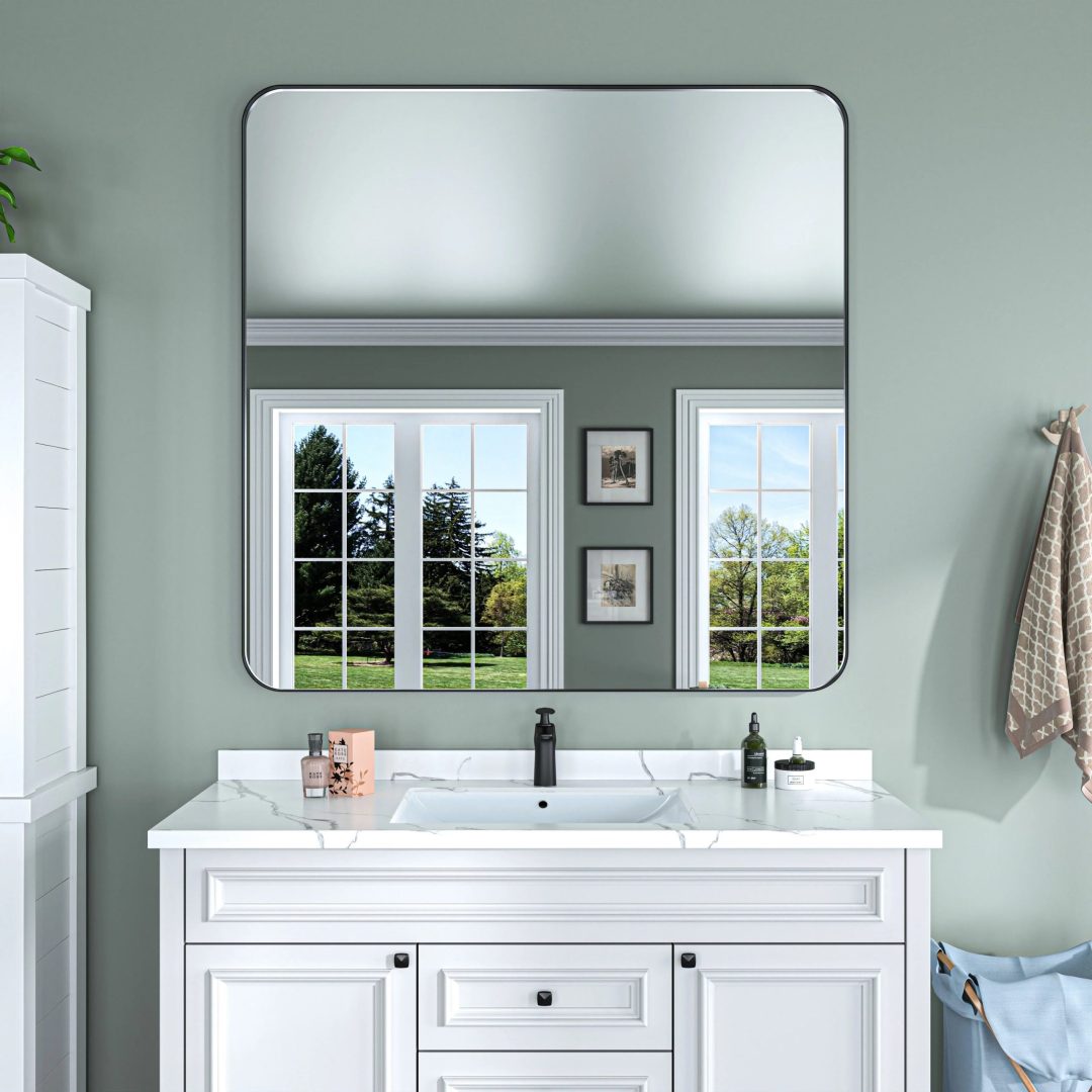 Aluminum Alloy Rounded Corner Vanity Mirror, Modern Wall Mounted Mirror for Bathroom, Bedroom and Home Decor