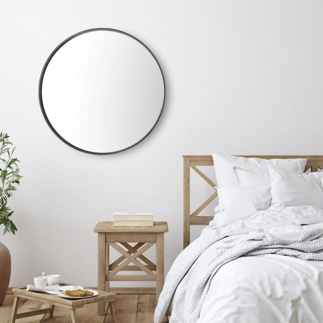 ZenVora Classic Farmhouse Round Wall Mirror, Wooden Frame Decorative Accent Mirror for Living Room, Bedroom and Entryway
