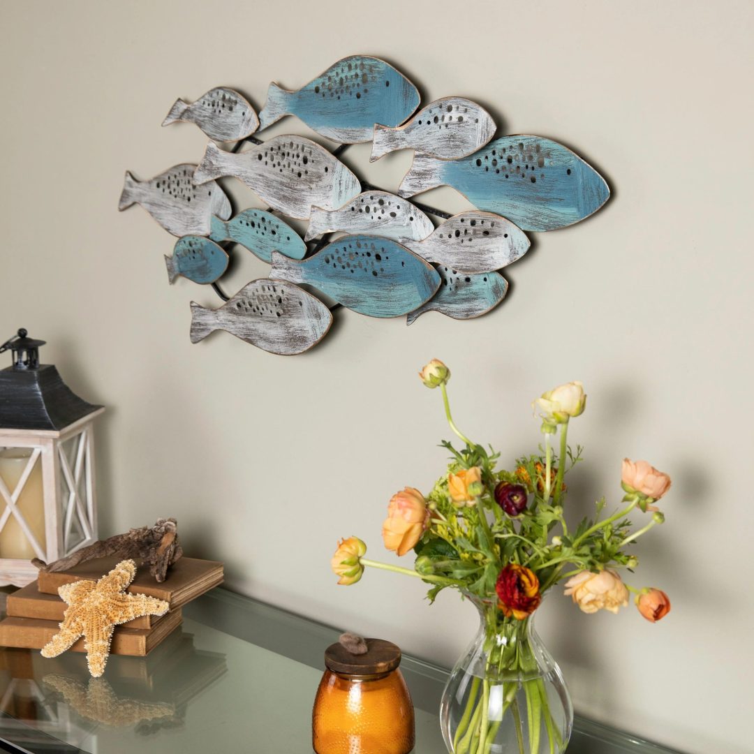 ZenVora Modern Coastal Metal Wall Art, Decorative Fish Wall Sculpture for Living Room, Bedroom and Home Decoration