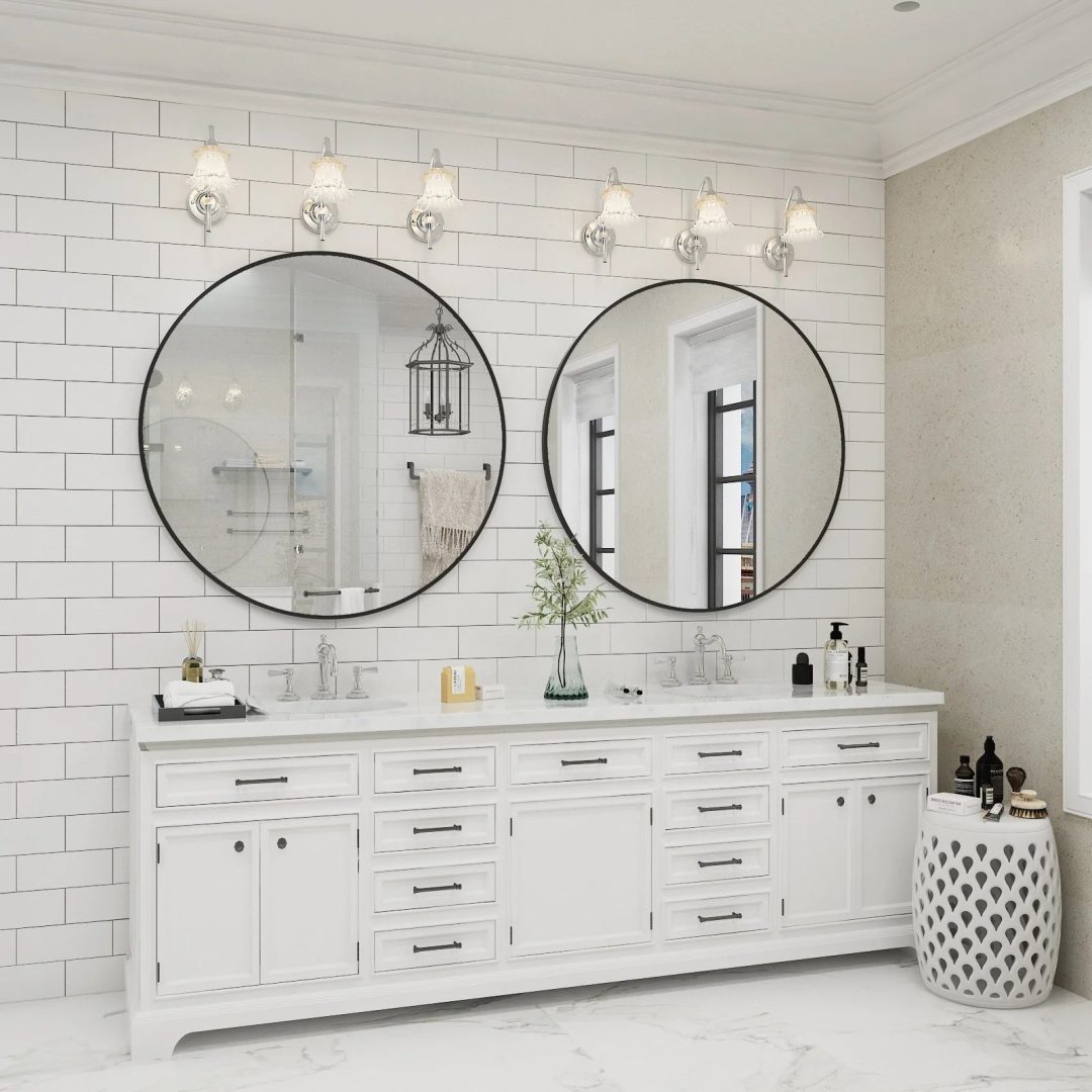 ZenVora Round Metal Black Frame Bathroom Vanity Mirror, Wall Mounted Decorative Mirror