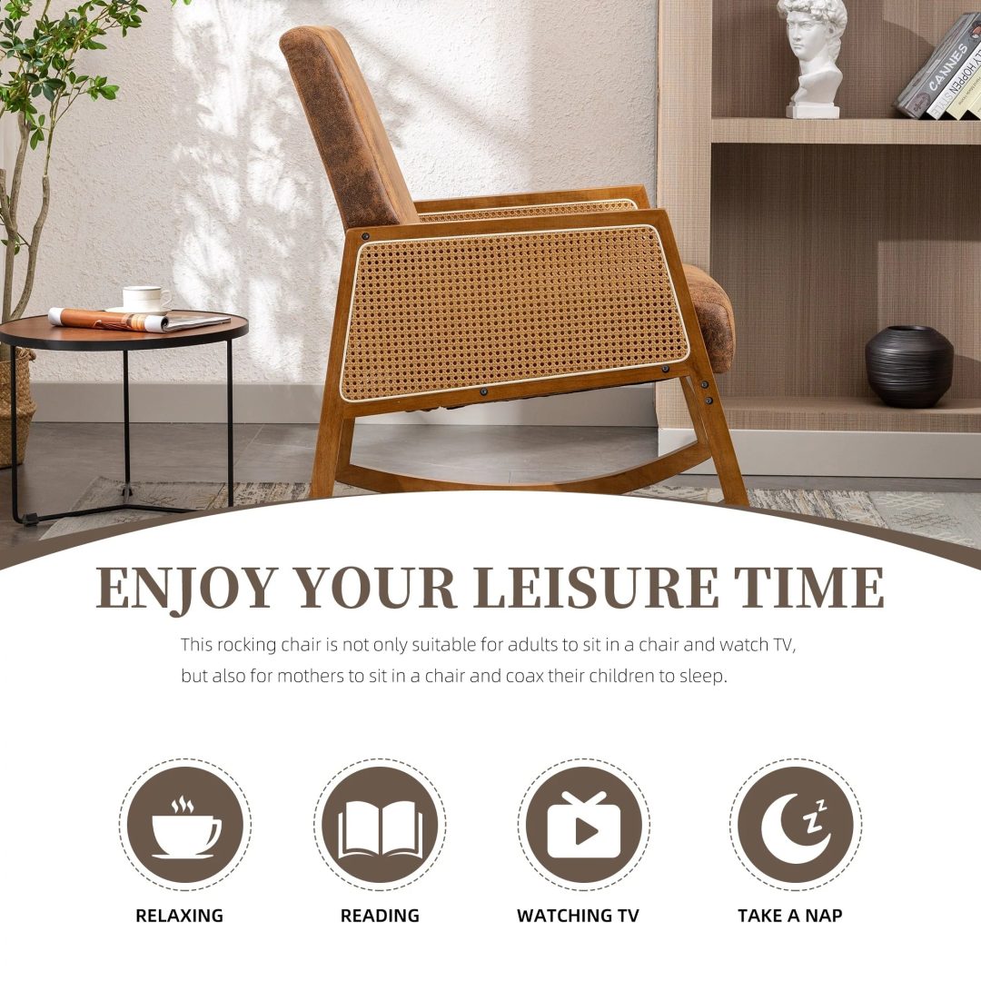 ZenVora Upholstered Tall Back Rocking Chair, Smooth Gliding Accent Armchair for Comfortable Living Room Seating