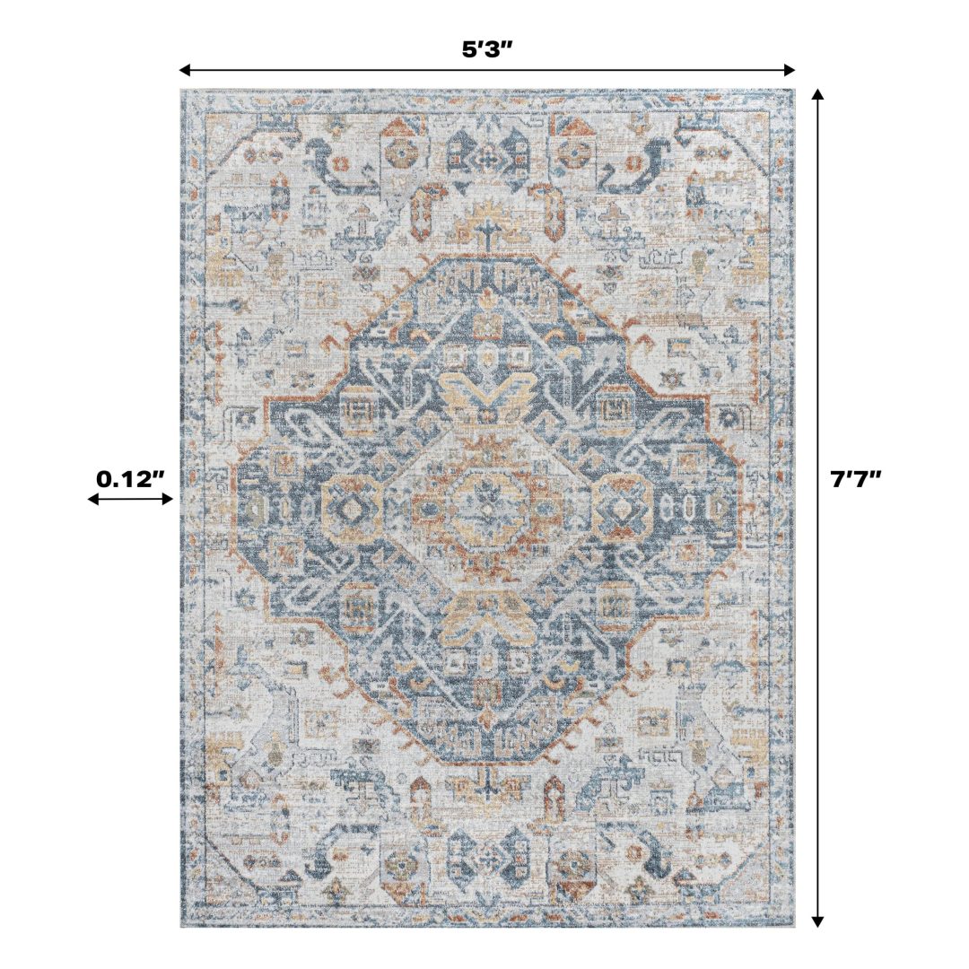 ZenVora Bohemian Medallion Low-Pile Machine-Washable Area Rug, Cream and Terra