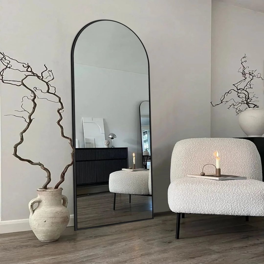 ZenVora Modern Arched Full Length Floor Mirror, Aluminum Alloy Frame Standing Full Body Mirror