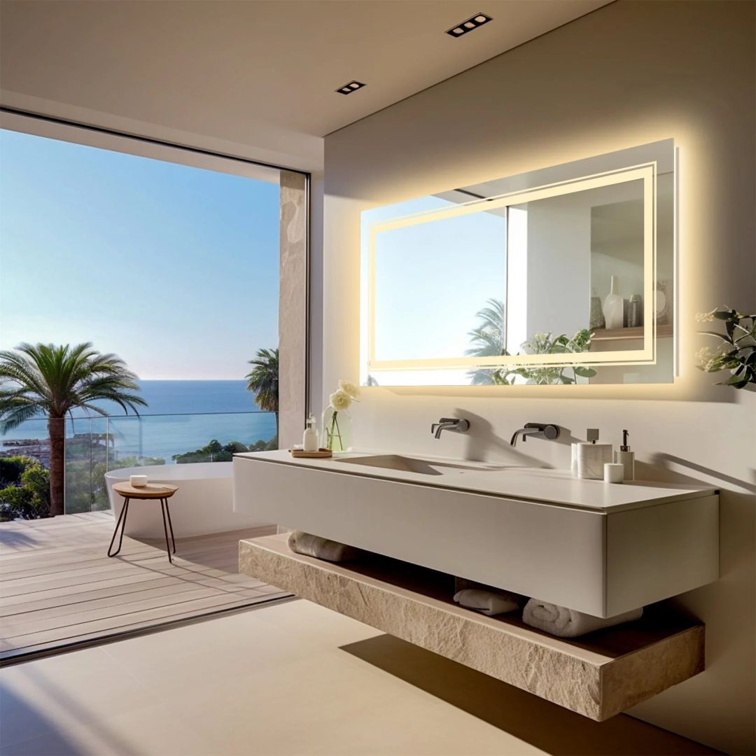 ZenVora Extra Large LED Lighted Bathroom Mirror, Anti-Fog Wall Mounted Vanity Mirror with 3 Colors