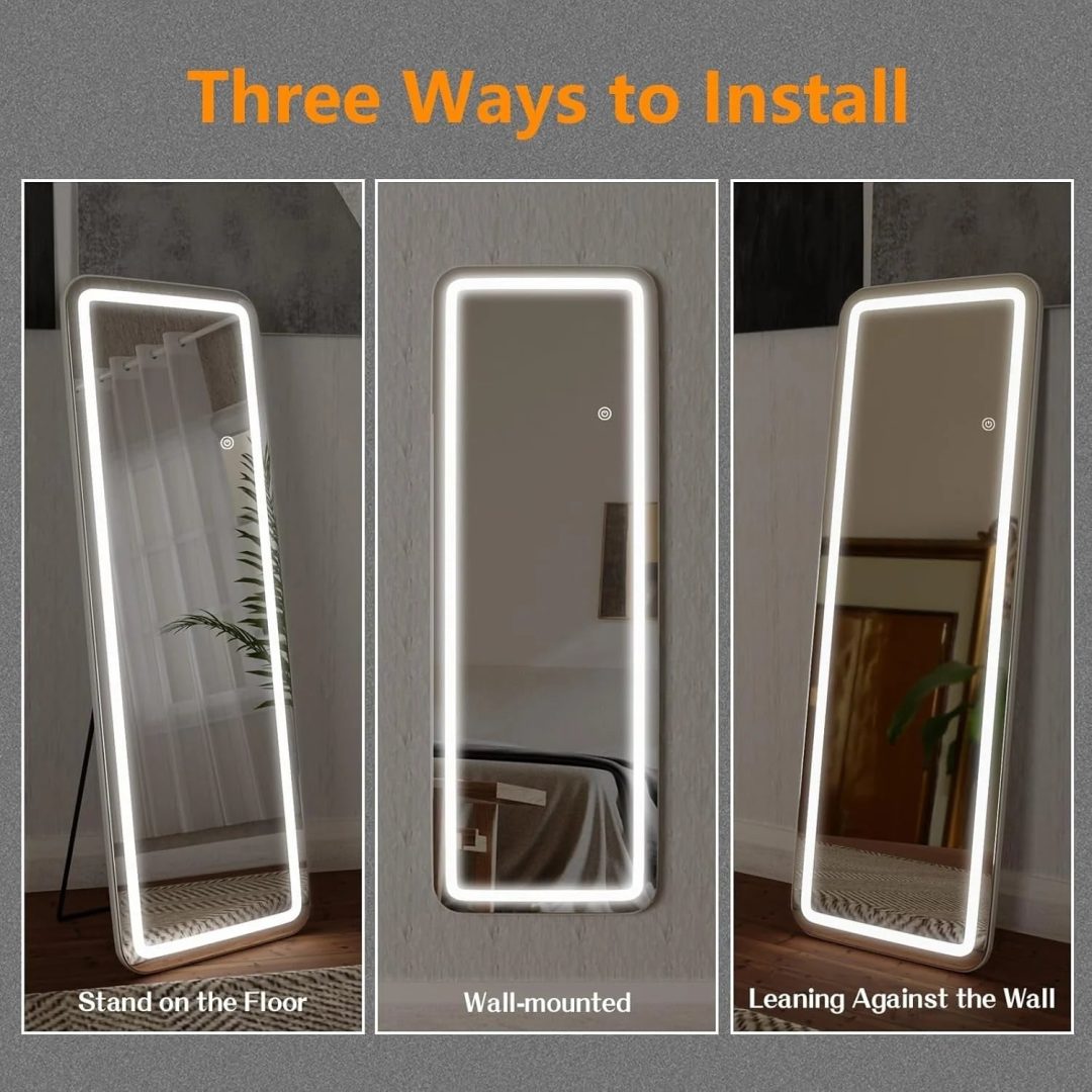 ZenVora 64 x 21 Inch Full Length LED Floor Mirror with Stand, Full Body Wall Mounted Mirror