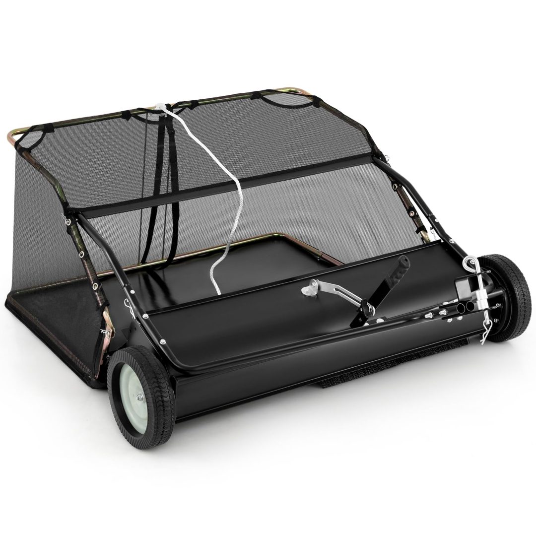 ZenVora Tow Behind Lawn Sweeper – Large-Capacity Hopper Bag for Yard Cleanup
