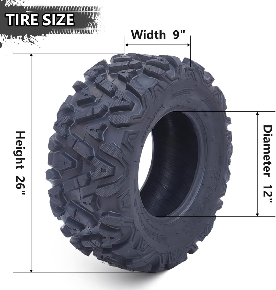 ZenVora Set of 2 26x12-12 6PR All-Terrain ATV/UTV Off-Road Tires, Black
