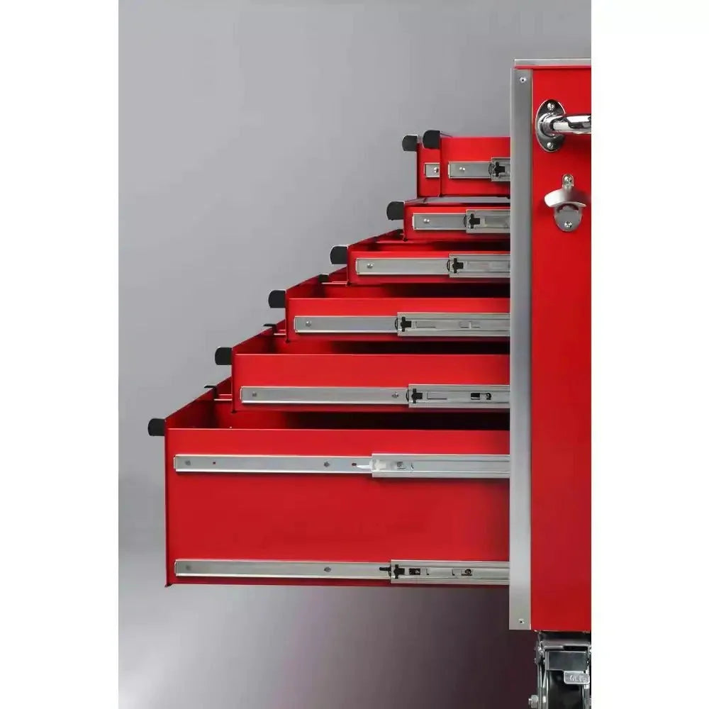 ZenVora 72-Inch W x 24-Inch D 15-Drawer Mobile Workbench with Stainless Steel Top and Dual Locks, Red