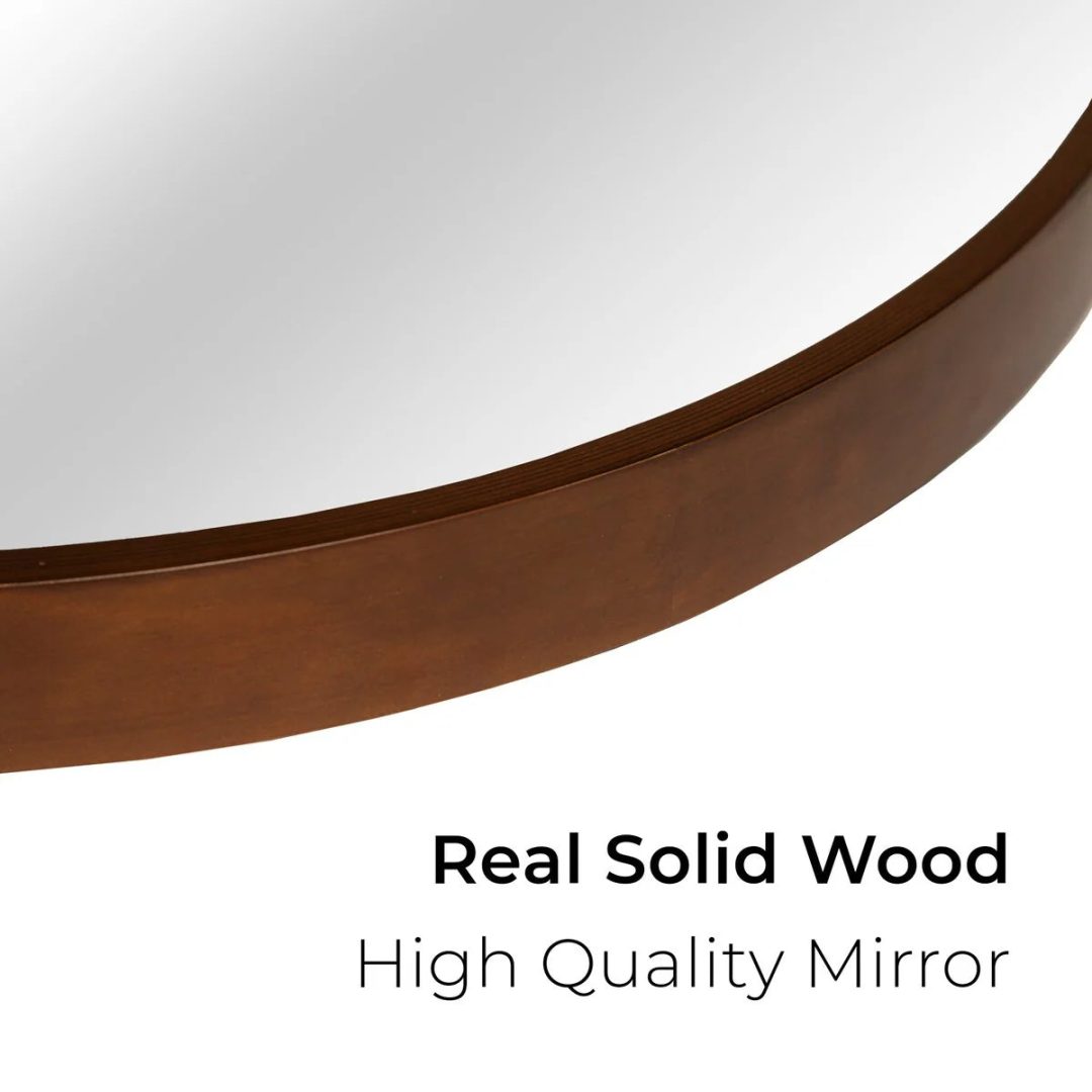 ZenVora Classic Farmhouse Round Wall Mirror, Wooden Frame Decorative Accent Mirror for Living Room, Bedroom and Entryway