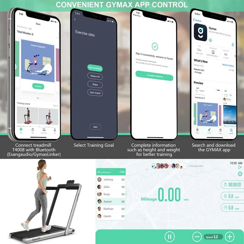 ZenVora 2-in-1 Folding Electric Treadmill, 2.25 HP, Under-Desk, with Dual Display and Smart App Control