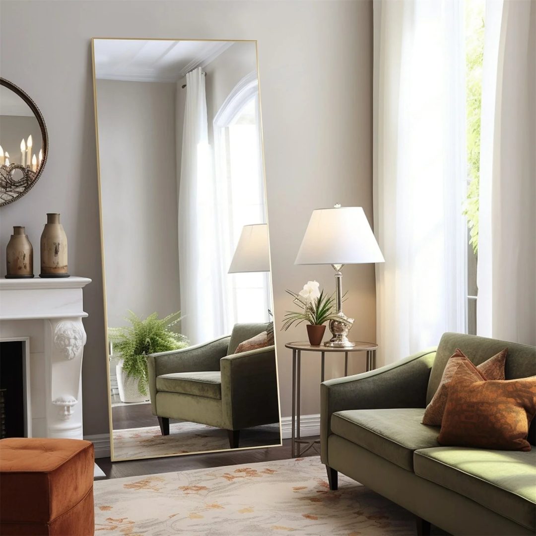 ZenVora Full Length Mirror with Stand, Aluminum Alloy Frame Full Body Floor Mirror for Bedroom and Cloakroom