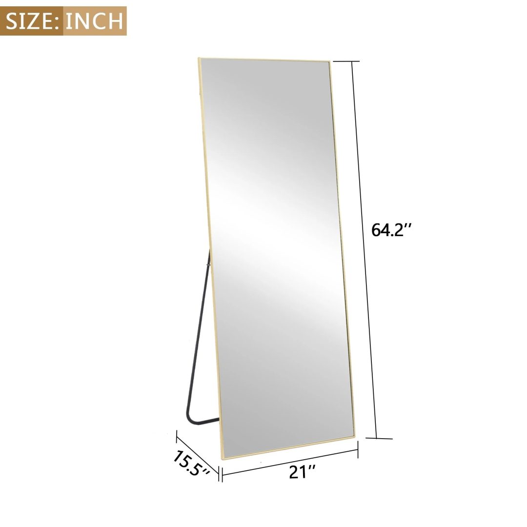 ZenVora 64x21 Full Length Floor Mirror, Large Full Body Aluminum Alloy Frame Standing Mirror with Stand and Wall Mount Option