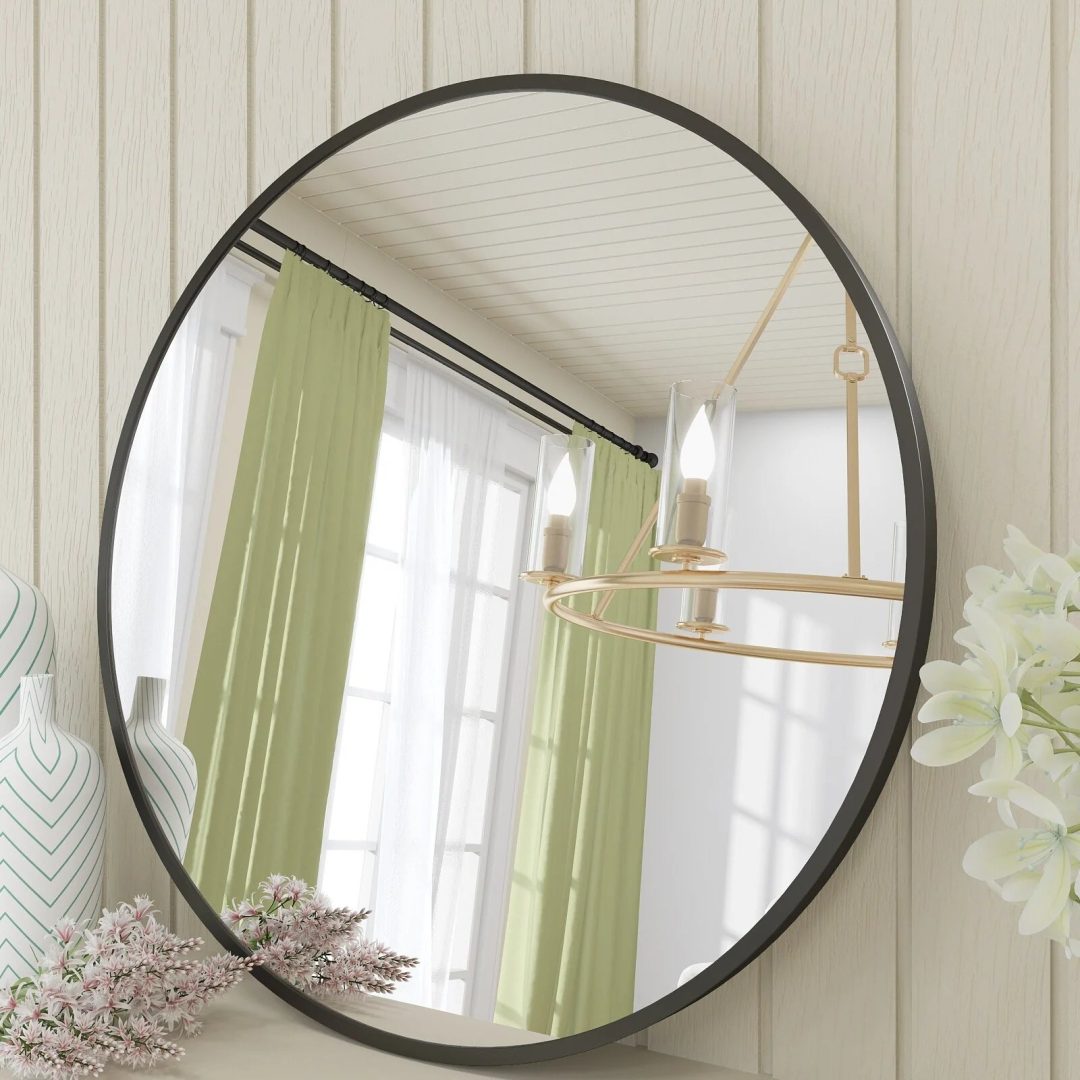 ZenVora Round Metal Black Frame Bathroom Vanity Mirror, Wall Mounted Decorative Mirror