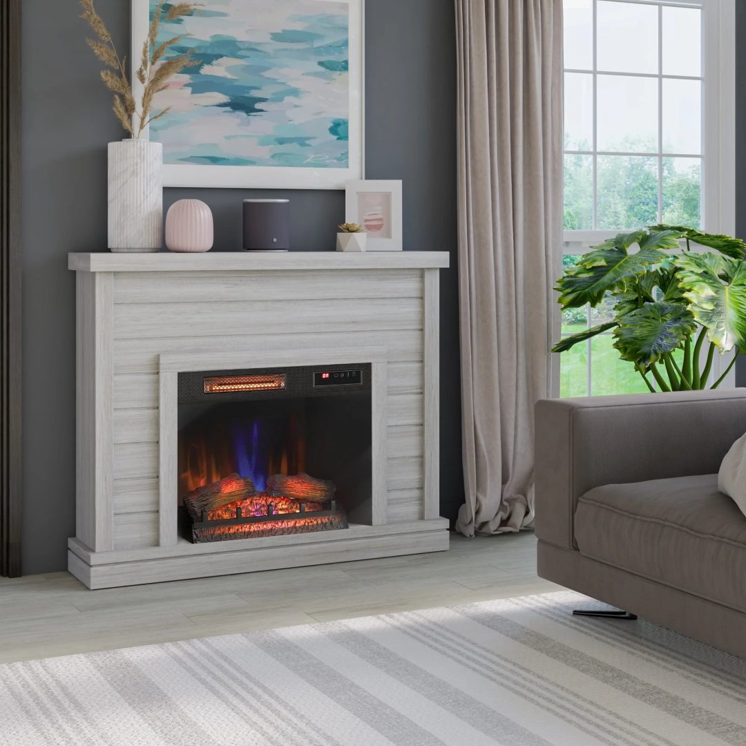ZenVora 52" Shiplap Wall Fireplace Mantel, Modern Electric Fireplace with 3D Flame Effect Insert for Home Decor