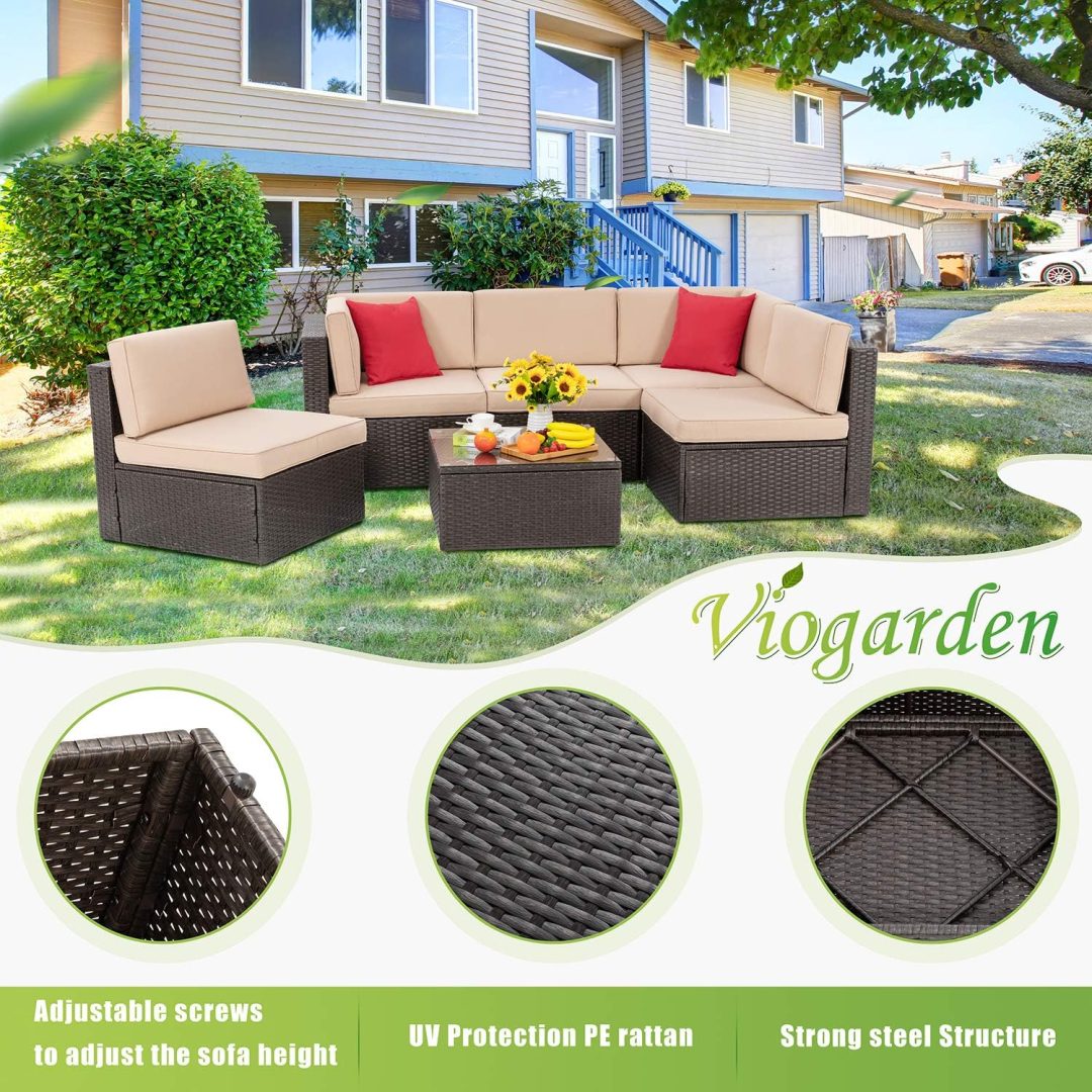 ZenVora 5-Piece All-Weather Patio Furniture Set with Ottoman, Outdoor Wicker Conversation Sofa Set with Cushions for Garden, Deck & Backyard