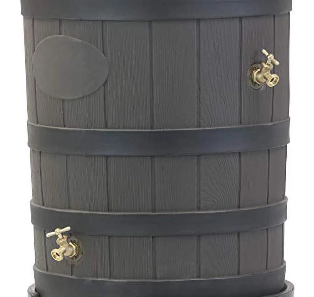 ZenVora 50 Gallon Rain Barrel - Decorative Stone Texture Rainwater Collection Barrel with Brass Spigots