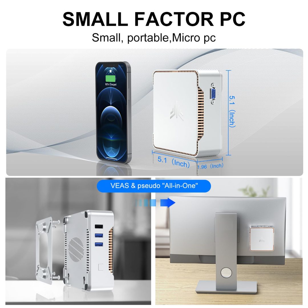 ZenVora Mini PC, 16GB RAM, 512GB M.2 SSD, Compact Mini Computer for Home, Office and Everyday Computing