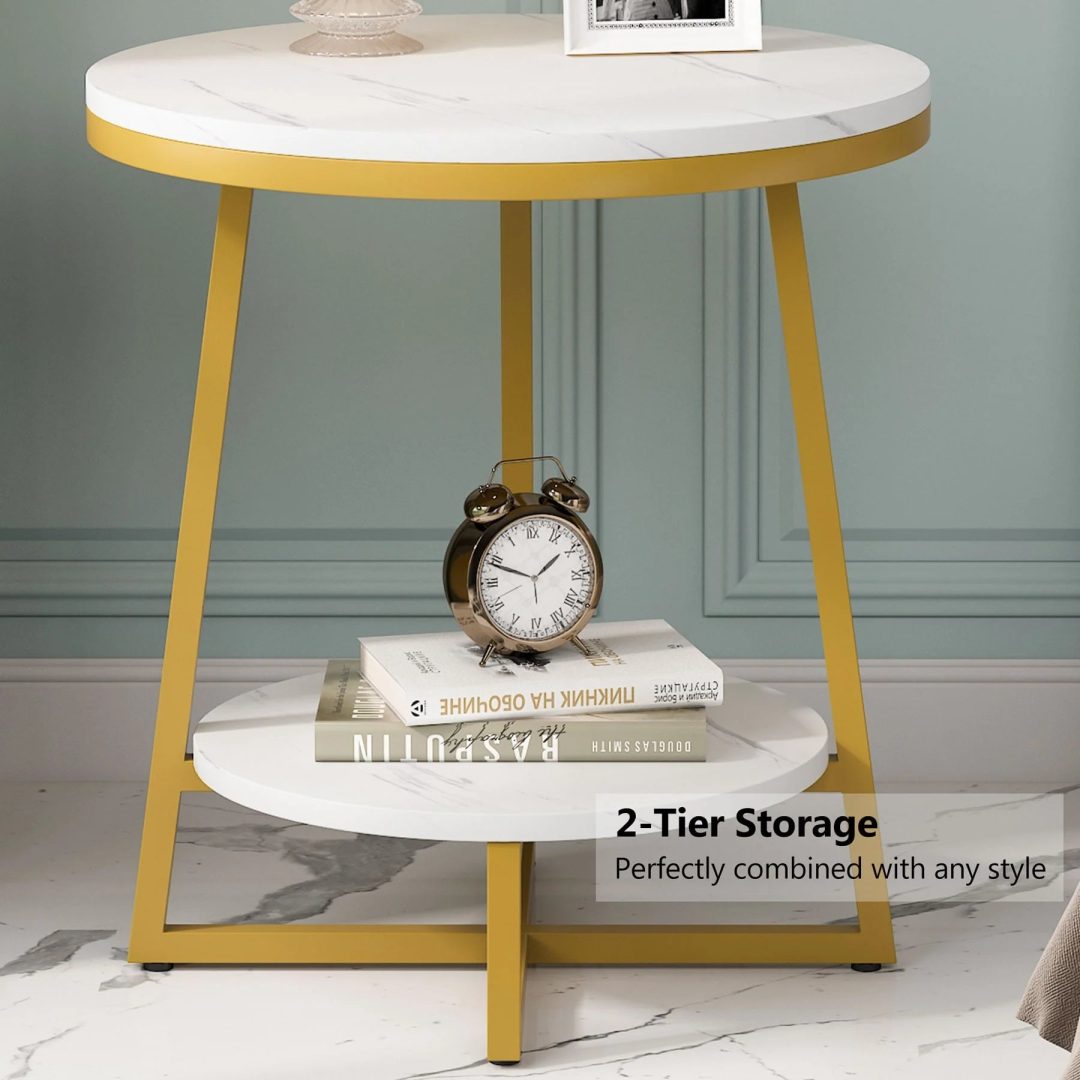 ZenVora Industrial Round End Table, Small Side Table and Accent Coffee Table for Living Room and Bedroom