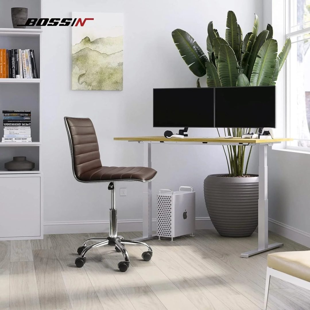 ZenVora Adjustable Mid-Back Armless Swivel Office Chair, Ribbed Task and Vanity Chair for Small Spaces