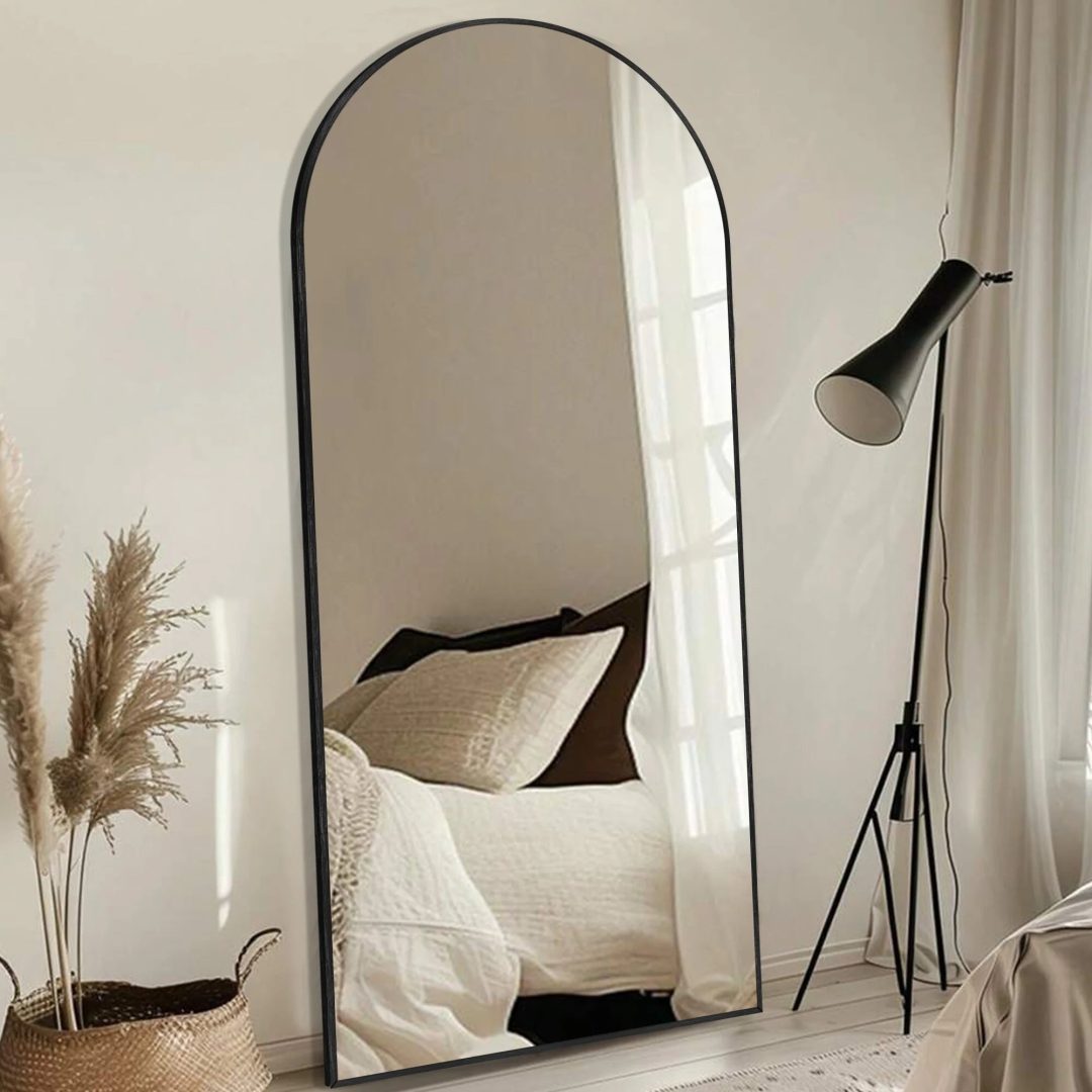 ZenVora Modern Arched Full Length Floor Mirror, Aluminum Alloy Frame Standing Full Body Mirror