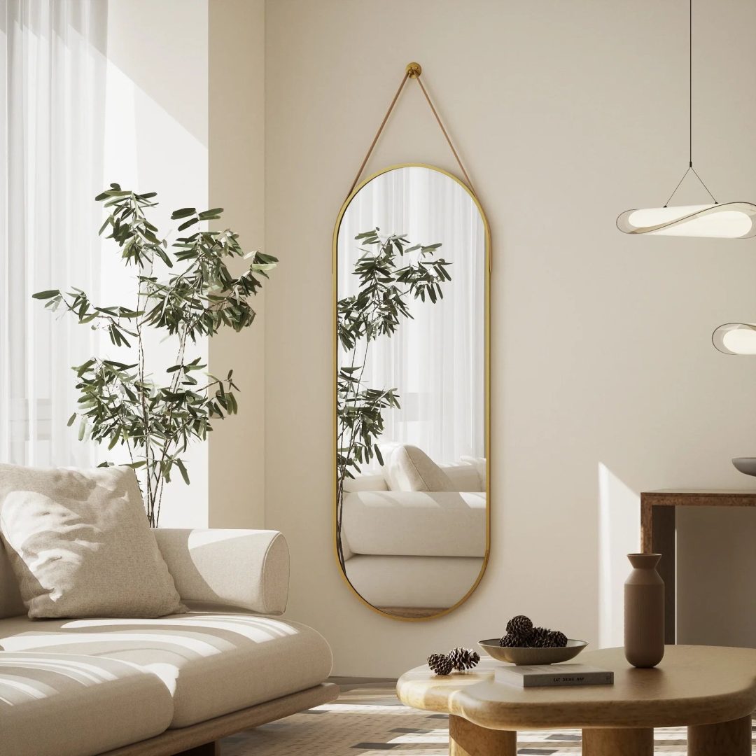 ZenVora 48 x 16 Inch Full Length Wall Mirror with Leather Strap, Hanging Full Body Mirror for Bedroom, Entryway and Home Decor