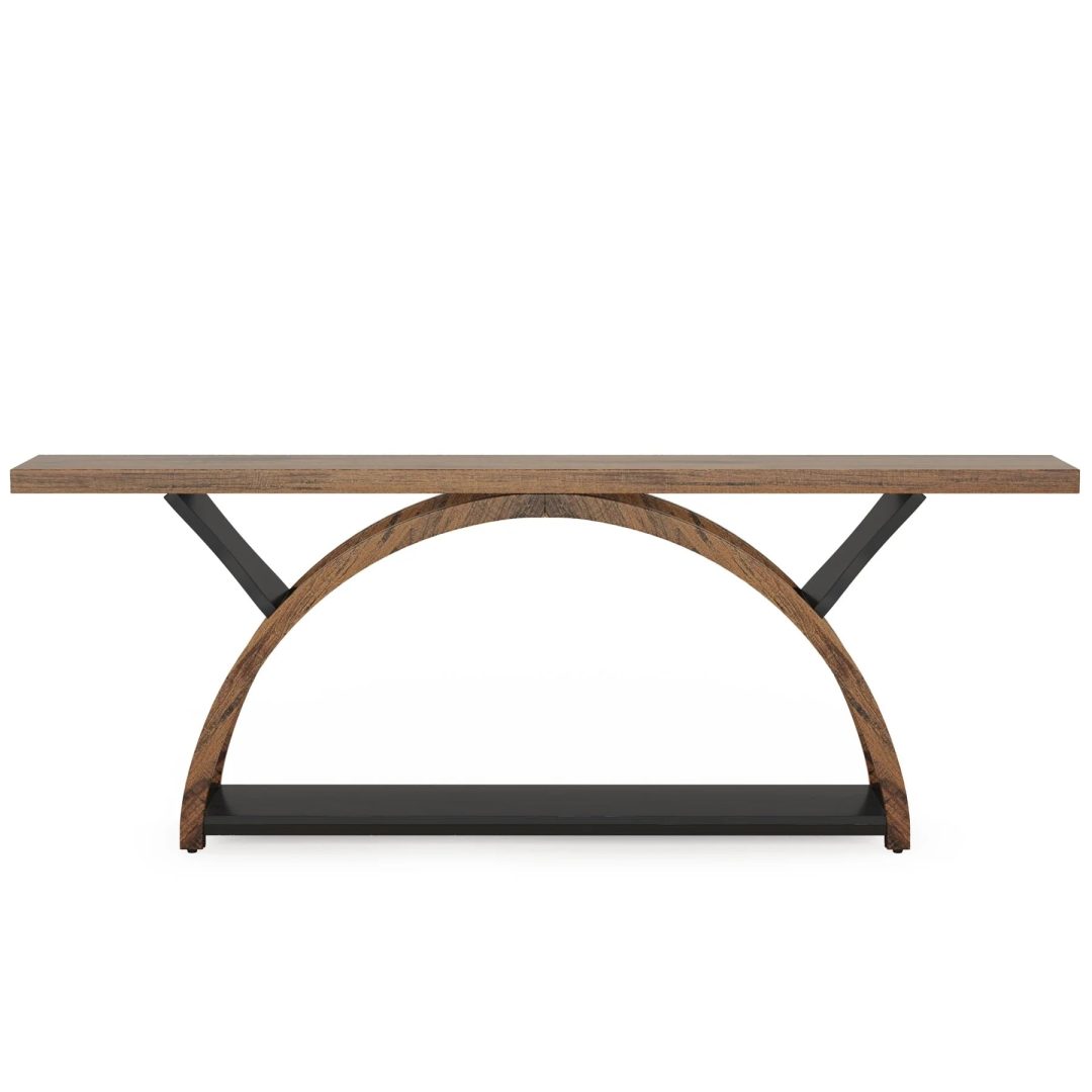 ZenVora Gray 2-Tier Slim Console Sofa Table, Semi-Circular Metal Frame for Hallway
