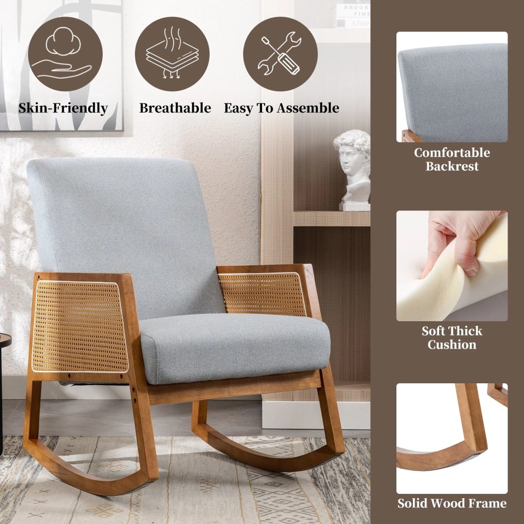 ZenVora Upholstered Tall Back Rocking Chair, Smooth Gliding Accent Armchair for Comfortable Living Room Seating