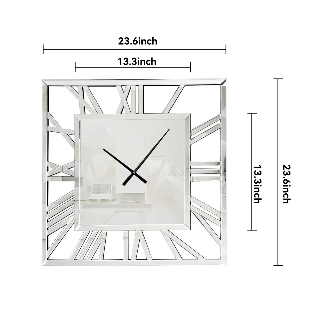 ZenVora Large Modern Mirrored Wall Clock, Oversized Decorative Hanging Clock for Living Room, Bedroom and Home Decor
