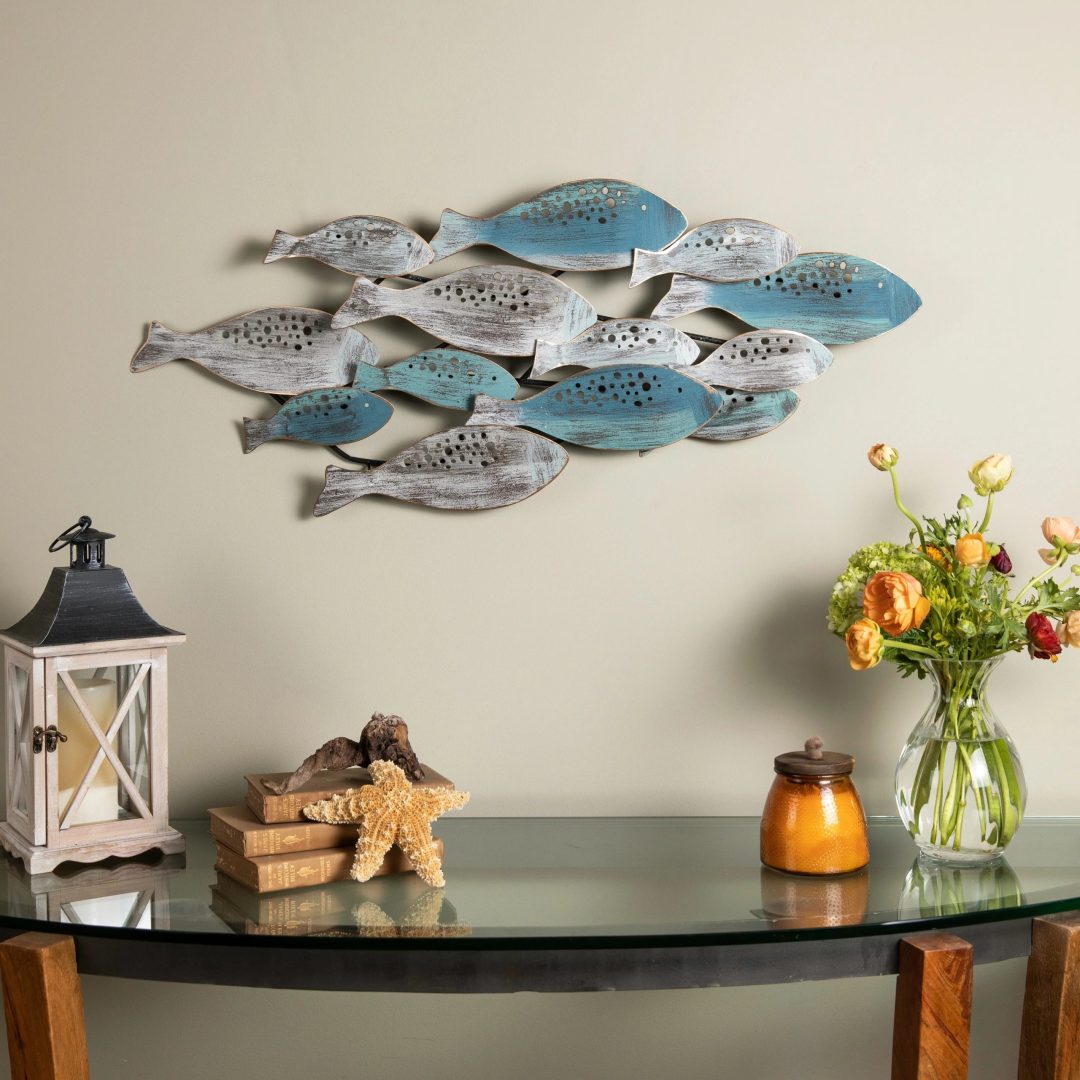 ZenVora Modern Coastal Metal Wall Art, Decorative Fish Wall Sculpture for Living Room, Bedroom and Home Decoration
