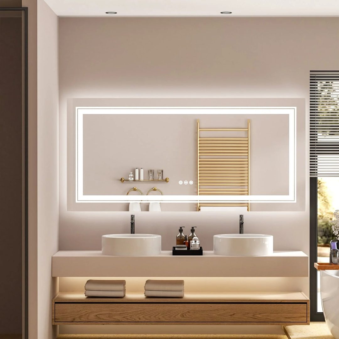 ZenVora Extra Large LED Lighted Bathroom Mirror, Anti-Fog Wall Mounted Vanity Mirror with 3 Colors