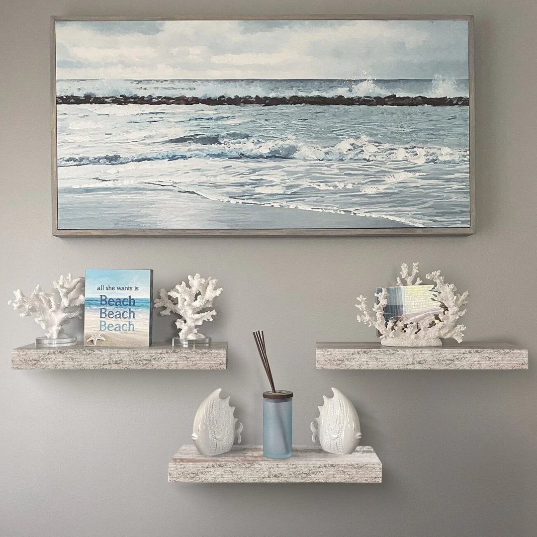 ZenVora 3-Pack Rustic Wood Floating Wall Shelves, Beach Style Hanging Display and Storage Shelves