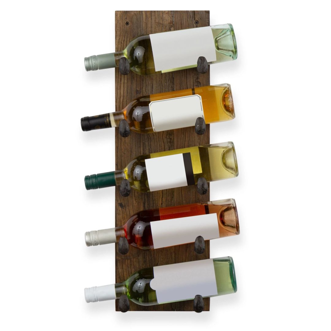 ZenVora 5 Bottle Wood Wall Mounted Wine Rack, Walnut Finish Bottle Holder for Kitchen, Dining Room and Home Bar