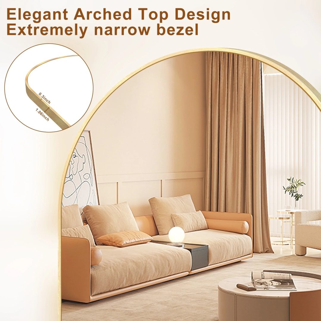ZenVora Modern Arched Full Length Floor Mirror, Aluminum Alloy Frame Standing Full Body Mirror
