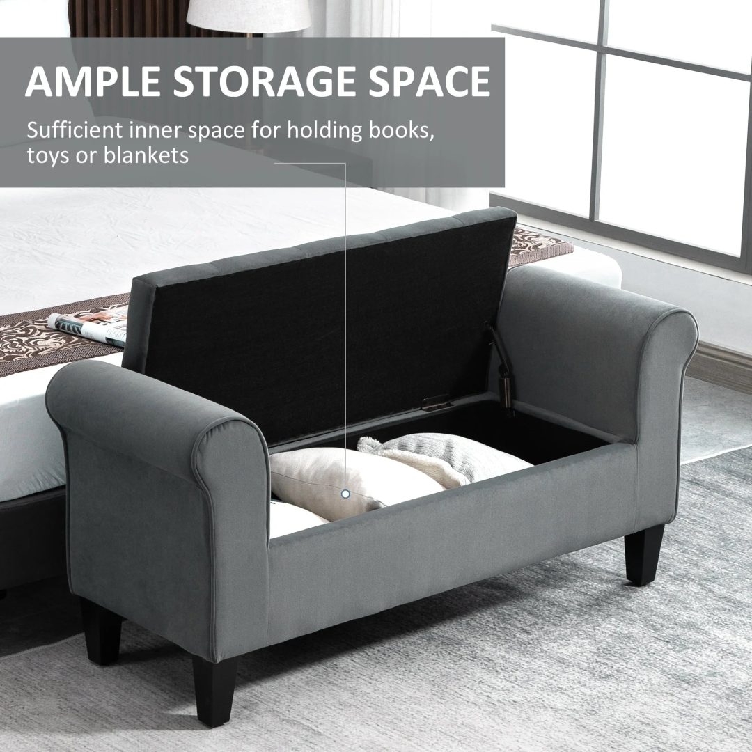 ZenVora Button-Tufted Storage Ottoman Bench, Upholstered Bed Bench with Rolled Armrests for Bedroom, Living Room and Hallway