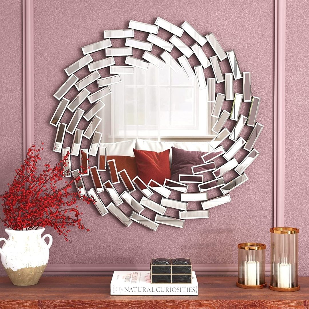 ZenVora Round Sunburst Wall Mirror, Decorative Accent Mirror for Living Room, Bedroom and Entryway Home Decor