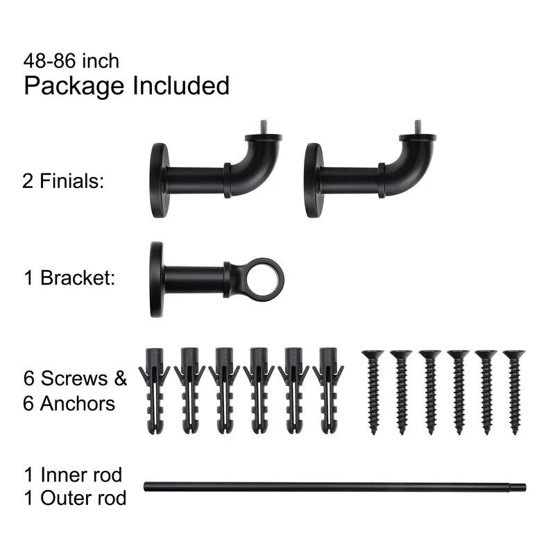 ZenVora 1 Inch Industrial Curtain Rods for Windows, Blackout Wrap-Around Rods, Rustic Matte Black