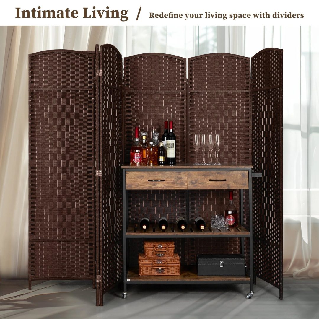 ZenVora 6 FT Tall Woven Fiber Room Divider, Freestanding Folding Privacy Screen