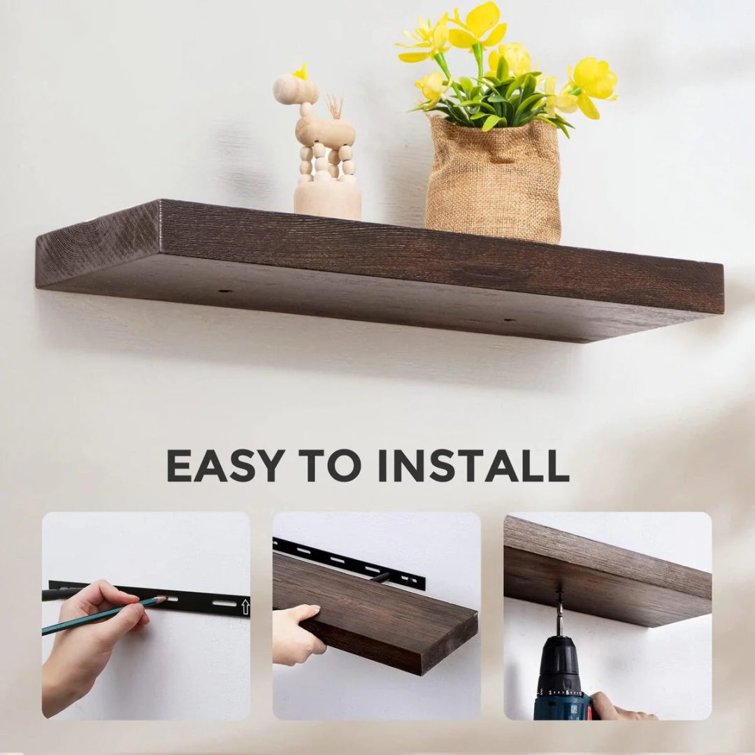 ZenVora Set of 2 Handcrafted European Pine Floating Wall Shelves, Natural Rustic Wood