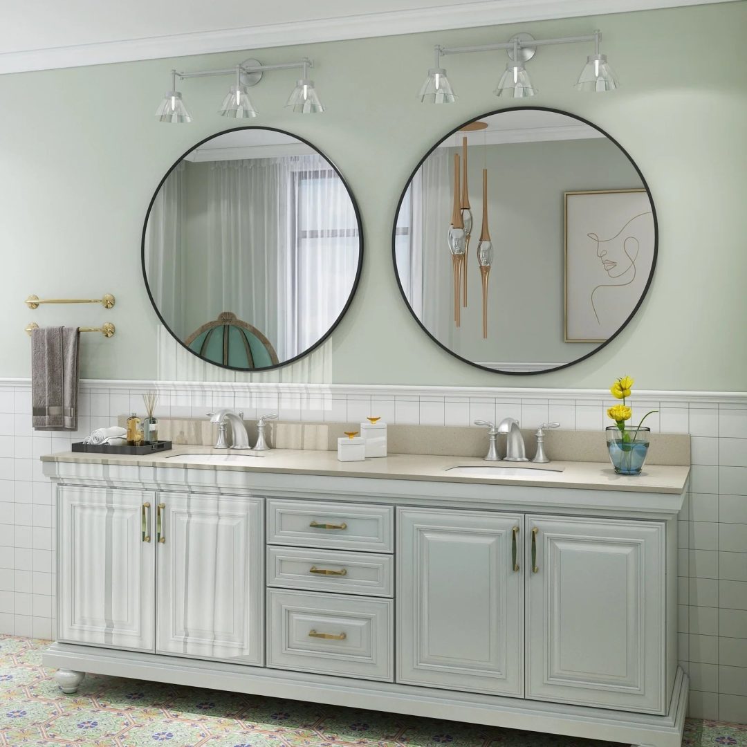 ZenVora Round Metal Black Frame Bathroom Vanity Mirror, Wall Mounted Decorative Mirror
