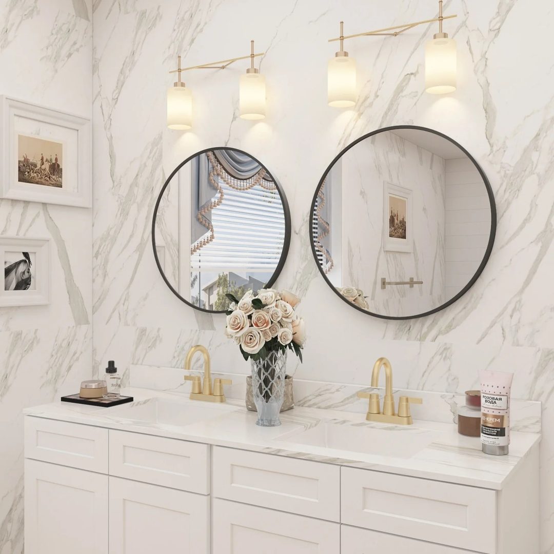 ZenVora Round Metal Black Frame Bathroom Vanity Mirror, Wall Mounted Decorative Mirror