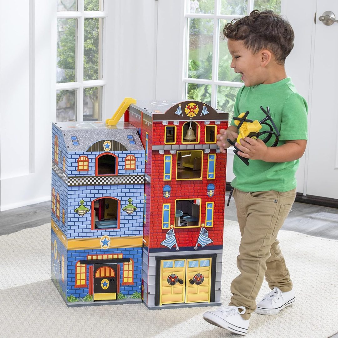 ZenVora Wooden Kids Play Set, 3-Level Playset with 26 Accessories, Foldable Design for Easy Storage, Indoor Activity Toy