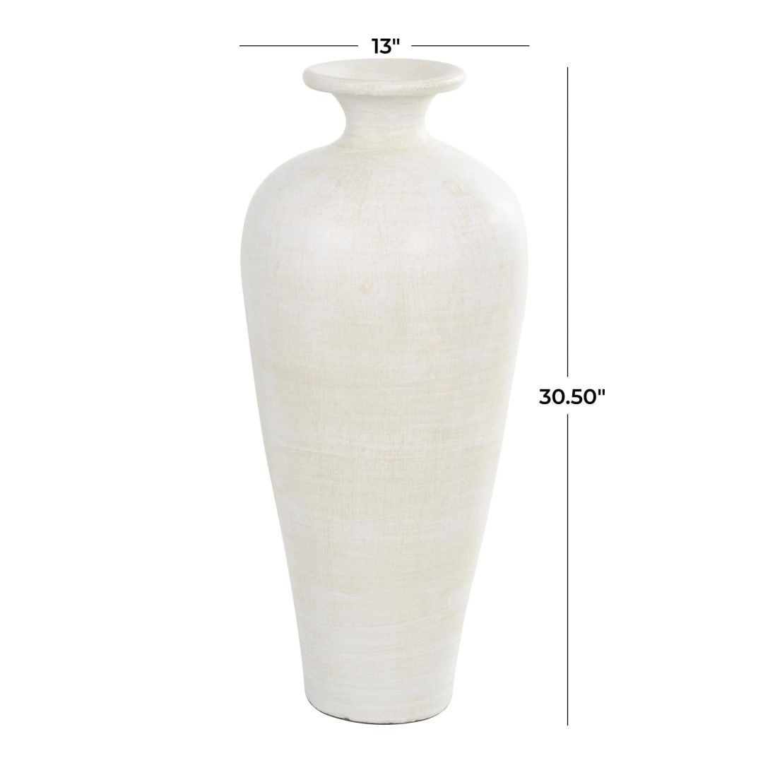 ZenVora Tall Ceramic Amphora Floor Vase, White Decorative Vase for Home Decor