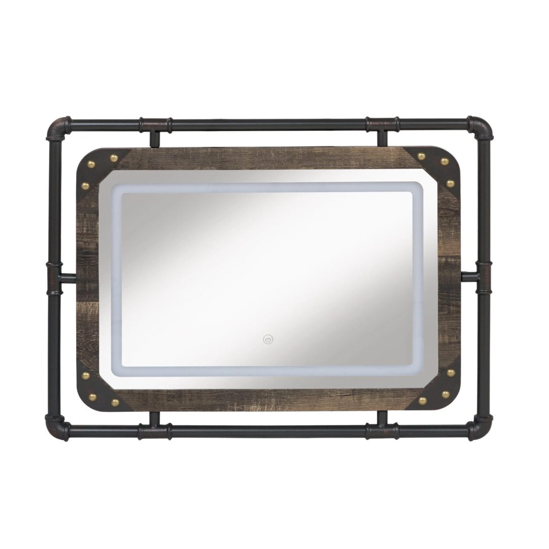 ZenVora Industrial Metal Wall Mirror with LED Lights, Modern Decorative Mirror for Home