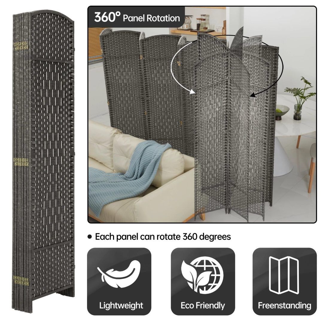 ZenVora 6 FT Tall Woven Fiber Room Divider, Freestanding Folding Privacy Screen