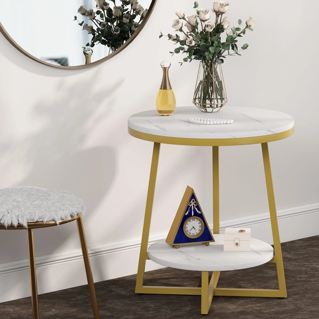 ZenVora Industrial Round End Table, Small Side Table and Accent Coffee Table for Living Room and Bedroom