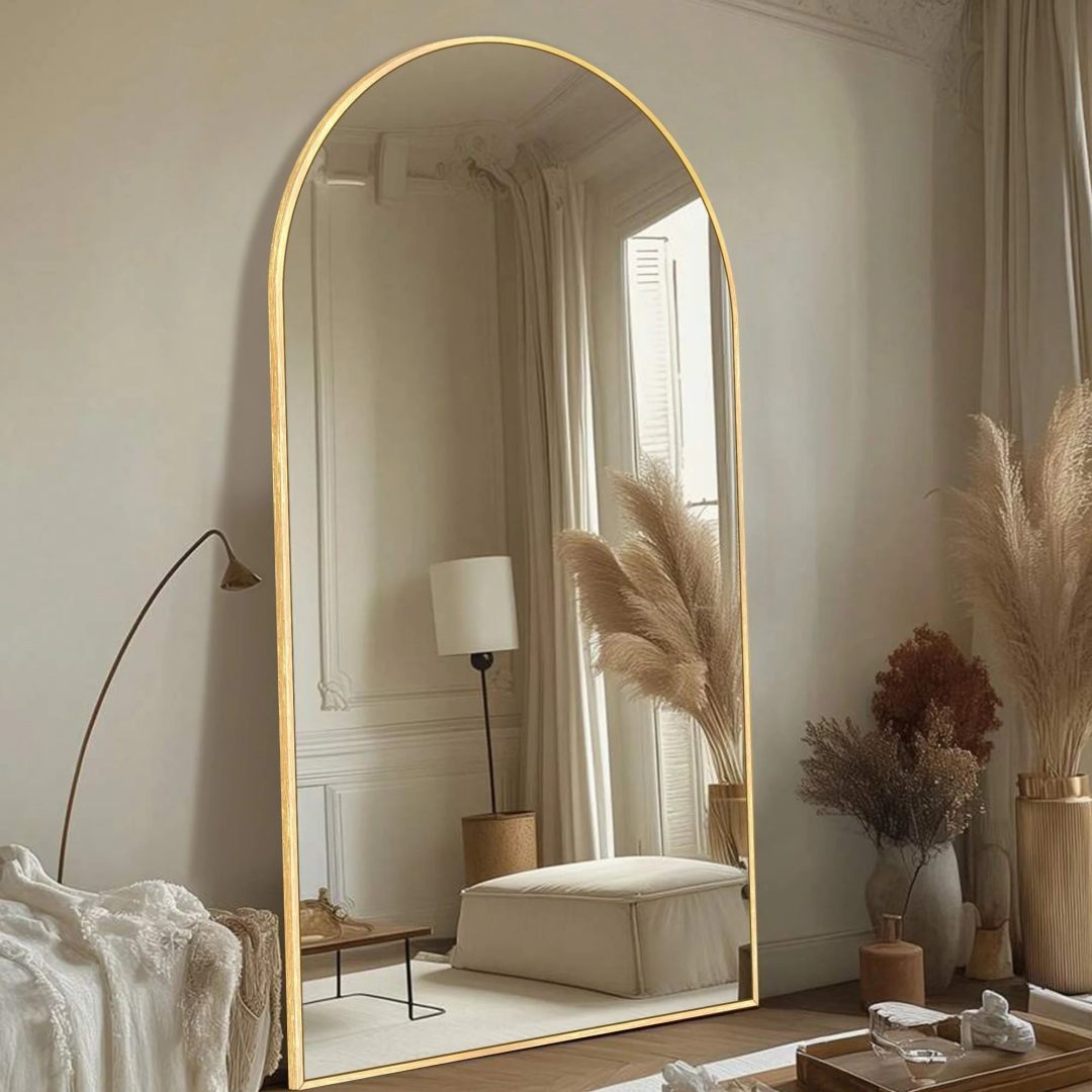 ZenVora Modern Arched Full Length Floor Mirror, Aluminum Alloy Frame Standing Full Body Mirror