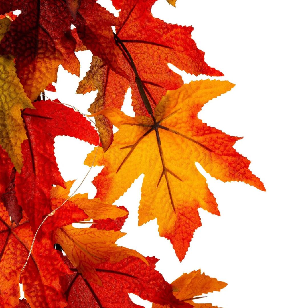 ZenVora Thanksgiving LED Lighted Fall Maple Leaf Wreath and Garland - Autumn Home Decor