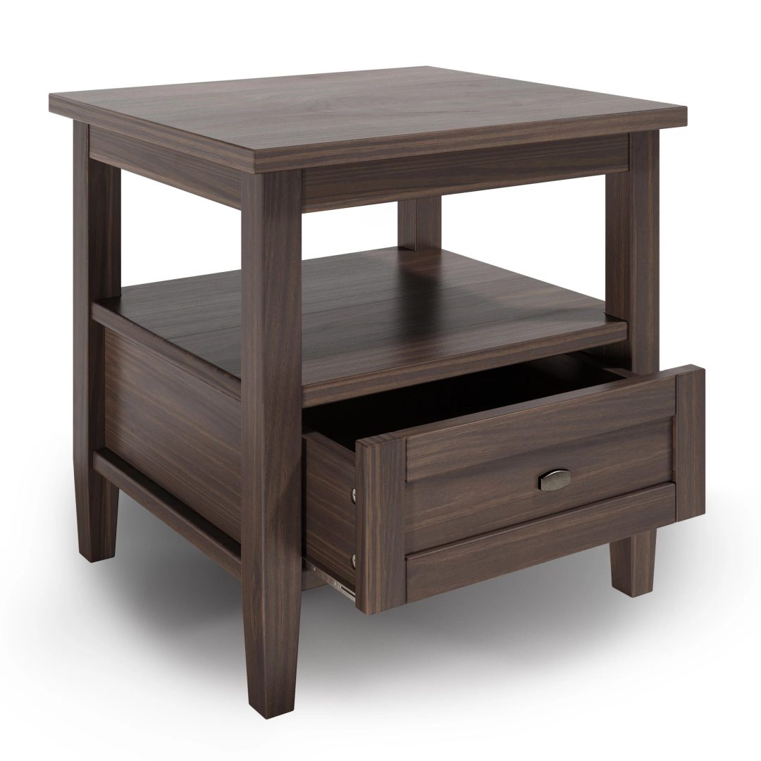 ZenVora 20 Inch Wide Solid Wood Rectangle End Table, Transitional Side Table