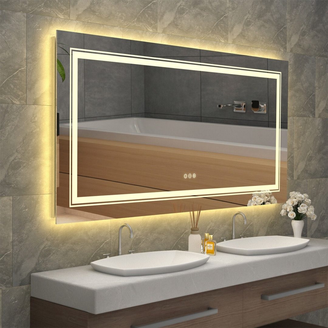 ZenVora Extra Large LED Lighted Bathroom Mirror, Anti-Fog Wall Mounted Vanity Mirror with 3 Colors
